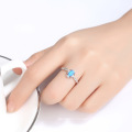 S925 Silver CZ Oval Shape Engagement Blue Opal Rings